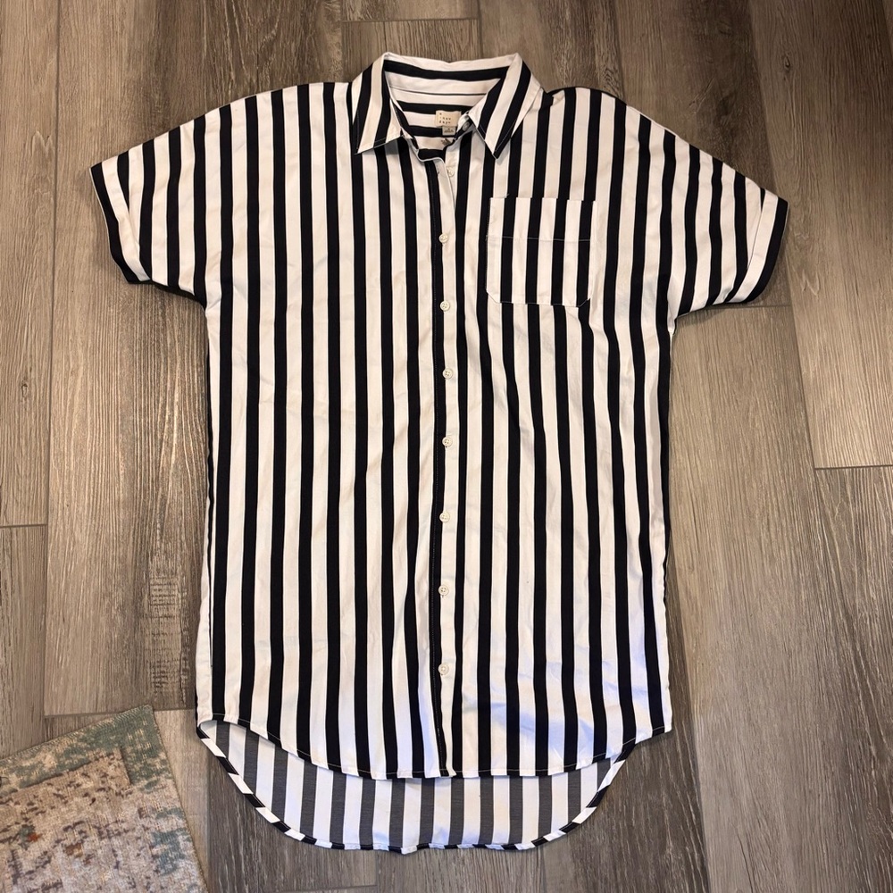💙A New Day💙 Navy Striped Shirt Dress